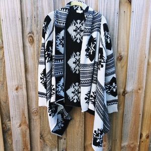 Debut Aztec Open Cardigan Beige & Black S/M